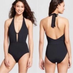 Sun Lab Swim Women’s medium black one piece low cut halter
